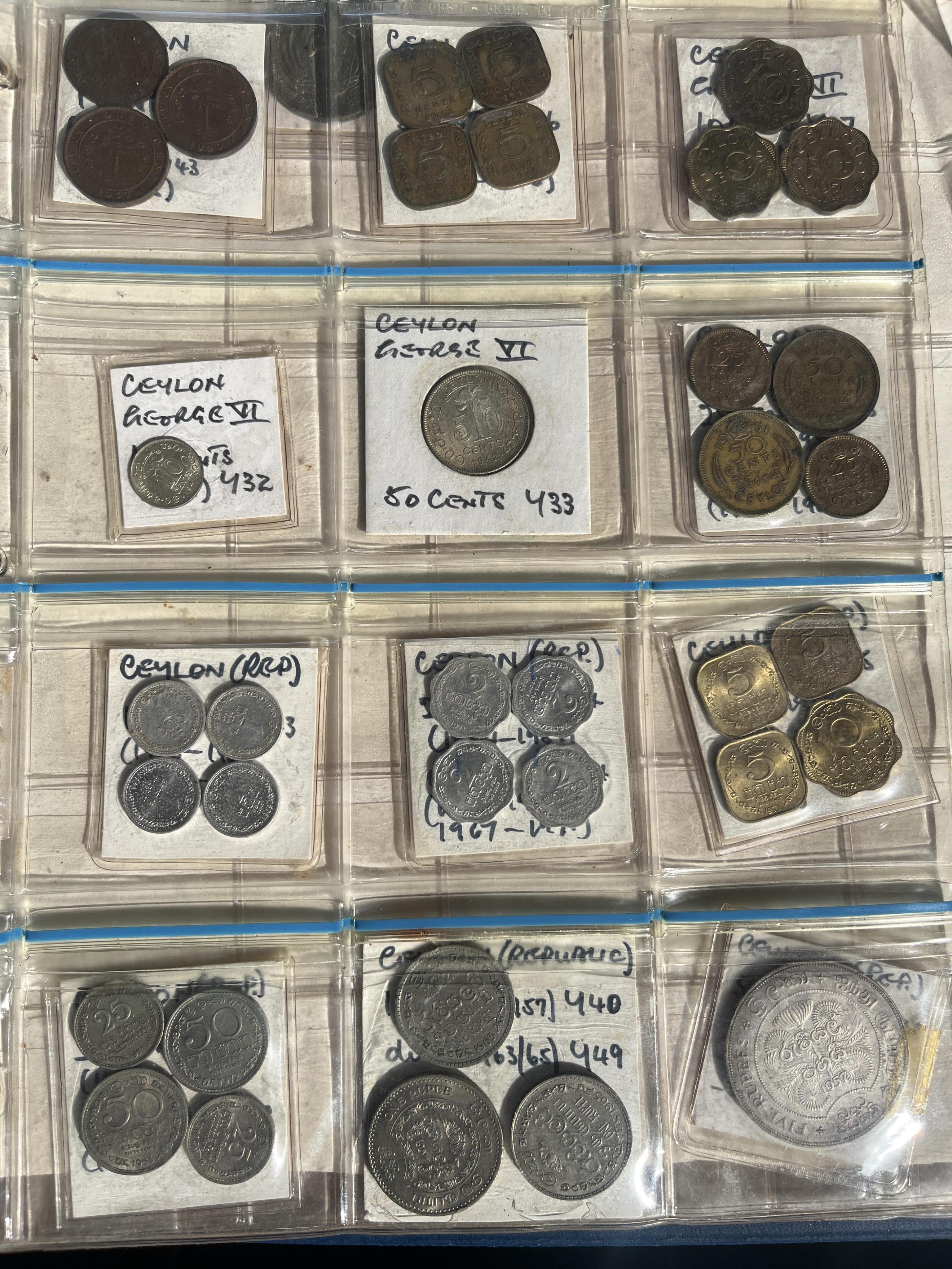 British Ceylon coins, George III to George VI, and Republic of Ceylon, an album, highlights include One Rix dollar 1821, about EF, 48th rupee 1802, two Stivers 1815, dark patina, about VF, 192nd rupee 1802, 96th rupee 18